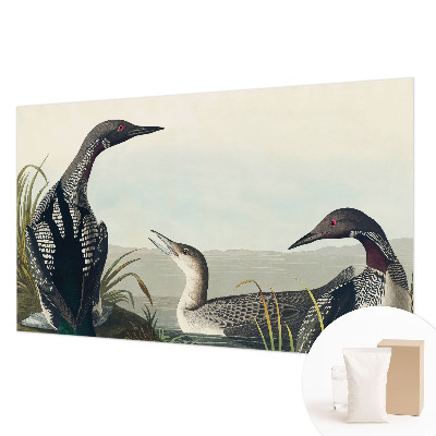 Wall mural for bedroom featuring birds flying over a water scene