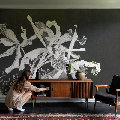 Wall mural with an orchid illustration for the living room