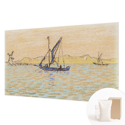 Bedroom wall mural wallpaper featuring a calm sea motif