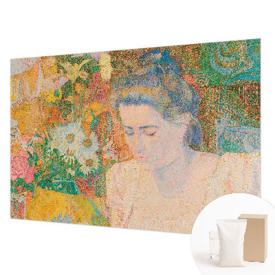 Bedroom wall mural wallpaper featuring a floral portrait design