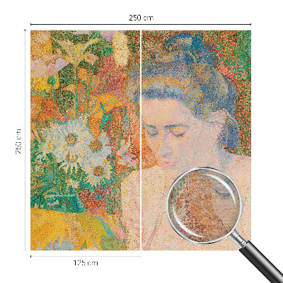 Bedroom wall mural wallpaper featuring a floral portrait design