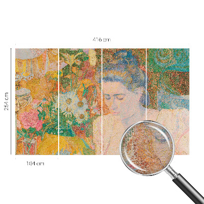 Bedroom wall mural wallpaper featuring a floral portrait design