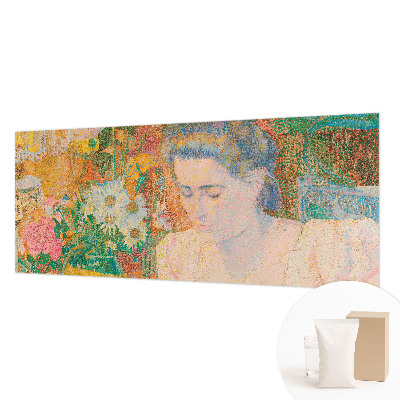 Bedroom wall mural wallpaper featuring a floral portrait design