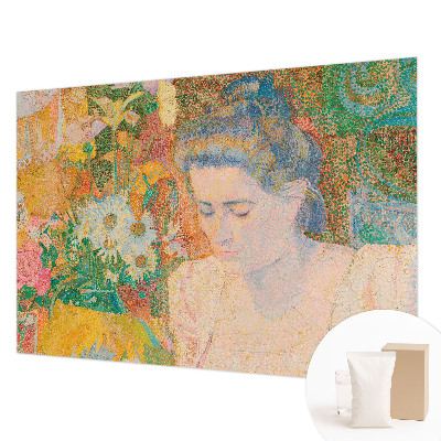 Bedroom wall mural wallpaper featuring a floral portrait design