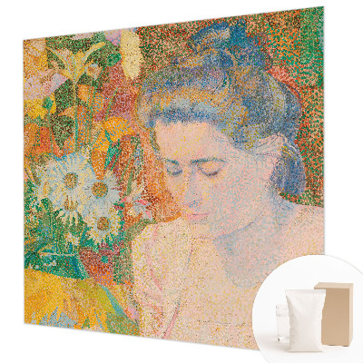 Bedroom wall mural wallpaper featuring a floral portrait design