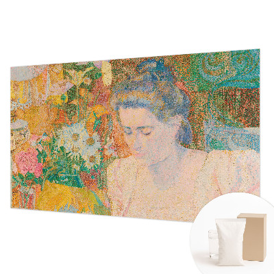 Bedroom wall mural wallpaper featuring a floral portrait design