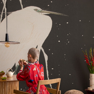 Wallpaper mural for living room with a winter bird design