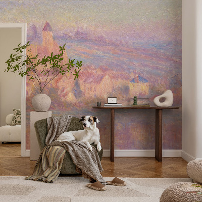 Large wallpaper mural featuring a charming town scene
