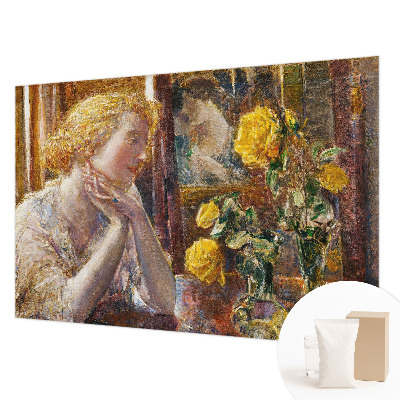 Large wall mural wallpaper featuring a woman surrounded by roses