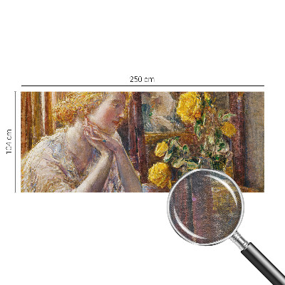 Large wall mural wallpaper featuring a woman surrounded by roses