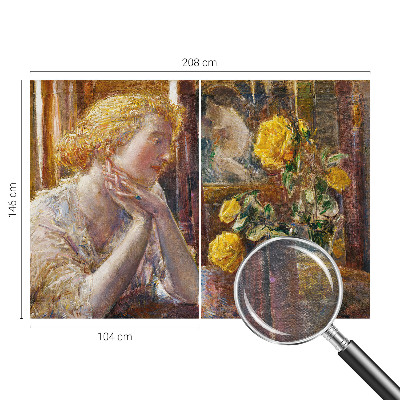 Large wall mural wallpaper featuring a woman surrounded by roses