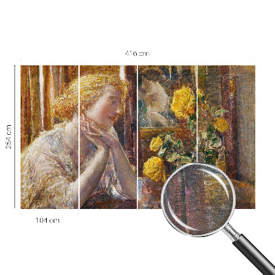 Large wall mural wallpaper featuring a woman surrounded by roses