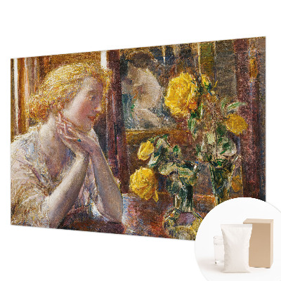 Large wall mural wallpaper featuring a woman surrounded by roses
