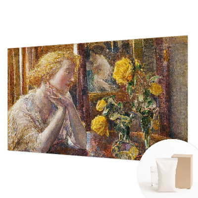 Large wall mural wallpaper featuring a woman surrounded by roses