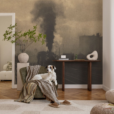 Modern wall mural for bedroom with an industrial landscape motif