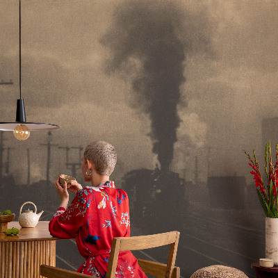 Modern wall mural for bedroom with an industrial landscape motif