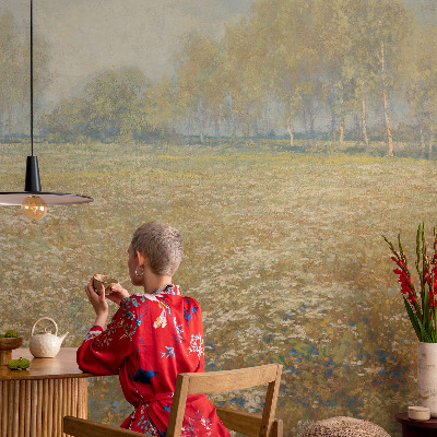Modern wall mural with a blooming field design