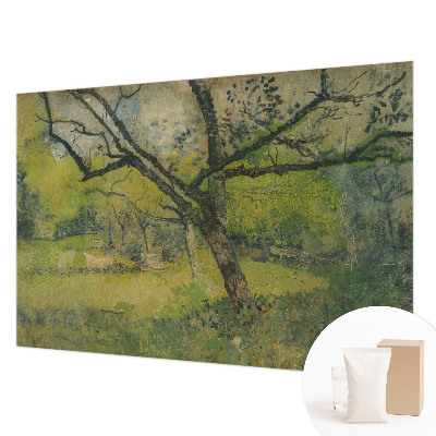 Modern wall mural for living room with a green landscape design