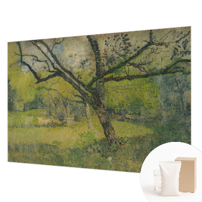 Modern wall mural for living room with a green landscape design