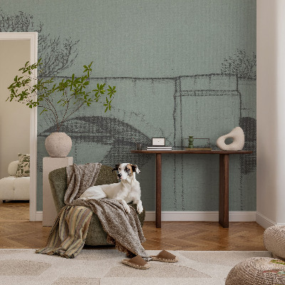 High quality wall mural wallpaper featuring an arch bridge design