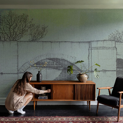 High quality wall mural wallpaper featuring an arch bridge design