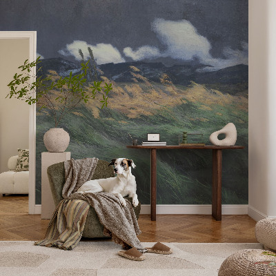 Premium wall mural for bedroom with a blown grass design
