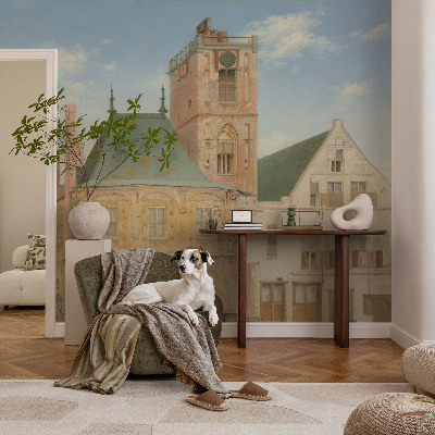 Premium photo wallpaper with a print of a historic town hall