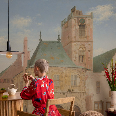 Premium photo wallpaper with a print of a historic town hall