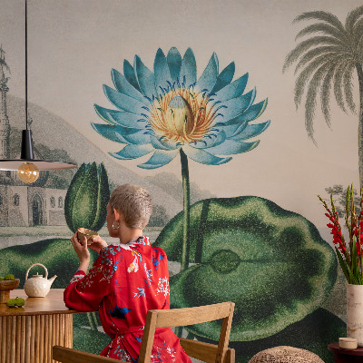 Non-woven wall mural featuring an exotic landscape