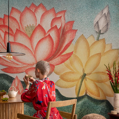 Non-woven photo wallpaper with a lotus flowers design