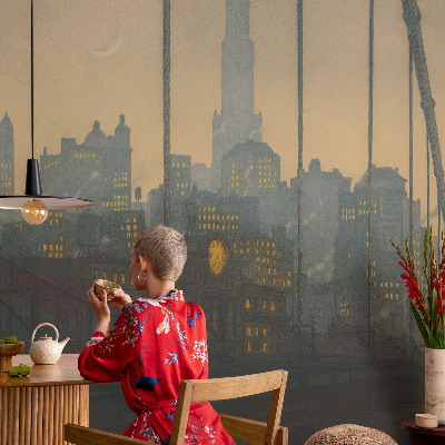 Large wallpaper mural featuring an evening panorama
