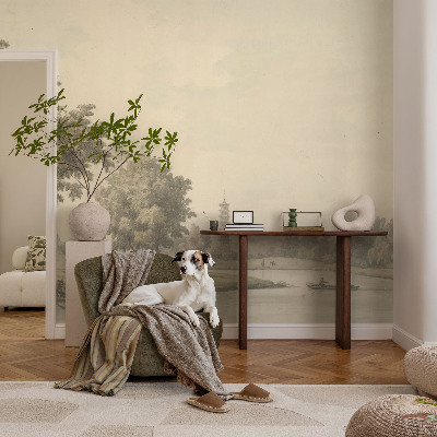 Large wall mural wallpaper with a serene park scene