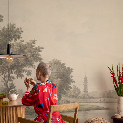 Large wall mural wallpaper with a serene park scene