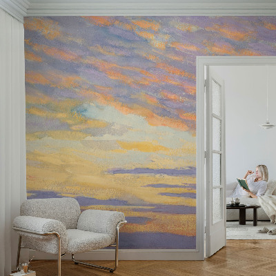Wall mural for bedroom with a pastel sky design