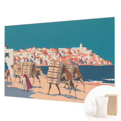 Wallpaper mural for living room featuring a camel caravan
