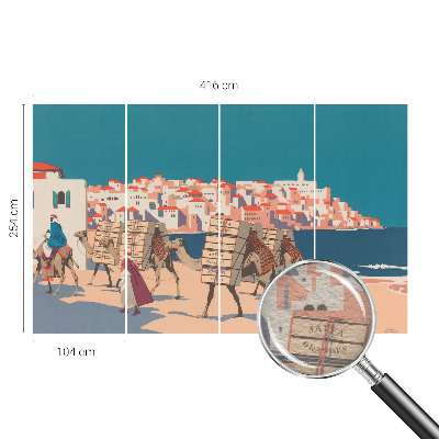 Wallpaper mural for living room featuring a camel caravan