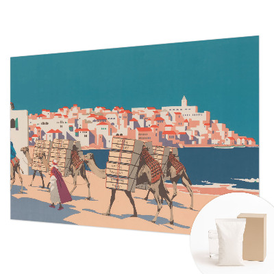Wallpaper mural for living room featuring a camel caravan