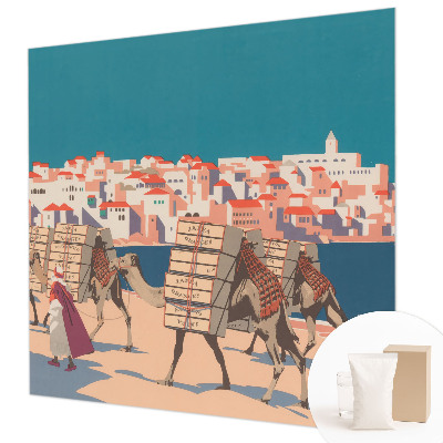 Wallpaper mural for living room featuring a camel caravan