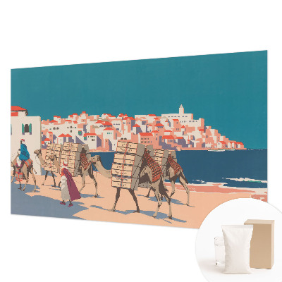 Wallpaper mural for living room featuring a camel caravan