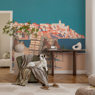 Wallpaper mural for living room featuring a camel caravan