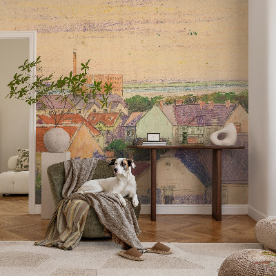 Bedroom wall mural wallpaper with an urban rooftops design