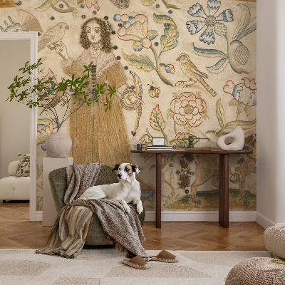 Large wall mural featuring a colorful nature scene