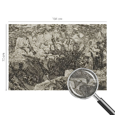 Large wallpaper mural featuring a mountain scenery design