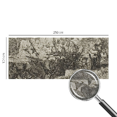 Large wallpaper mural featuring a mountain scenery design