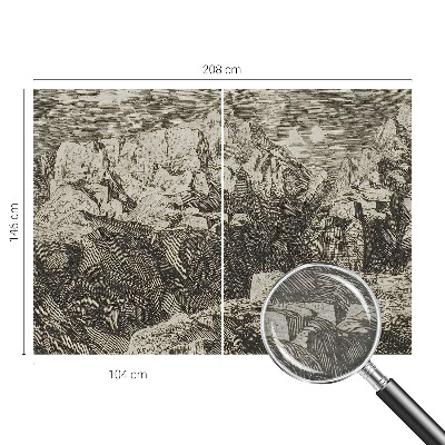 Large wallpaper mural featuring a mountain scenery design