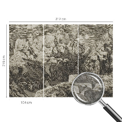 Large wallpaper mural featuring a mountain scenery design