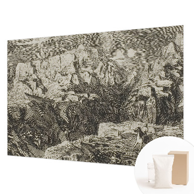 Large wallpaper mural featuring a mountain scenery design