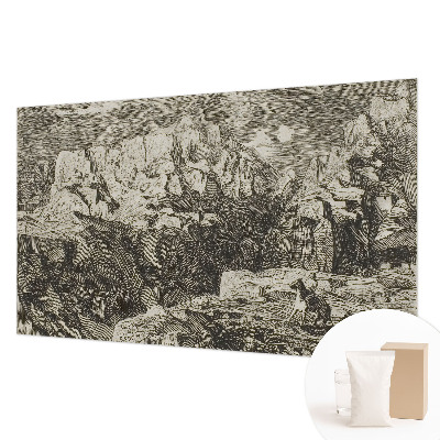 Large wallpaper mural featuring a mountain scenery design