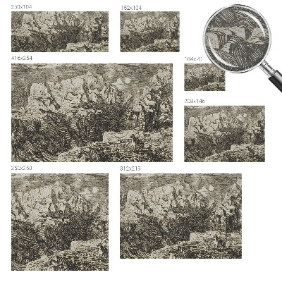 Large wallpaper mural featuring a mountain scenery design