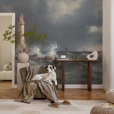 Custom size wall mural featuring a sea storm design